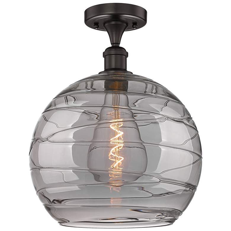 Image 1 Edison Athens 13.75"W Oiled Bronze Semi-Flush Mount w/ Smoke Swirl Sha