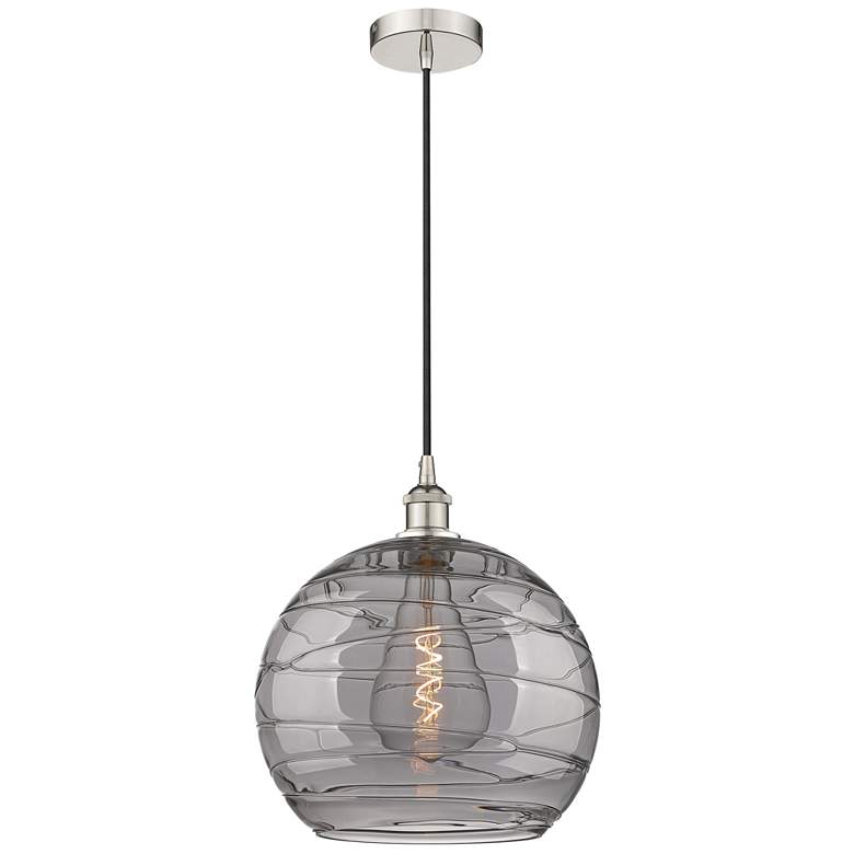 Image 1 Edison Athens 13.75"W Polished Nickel Corded Pendant w/ Smoke Swirl Sh