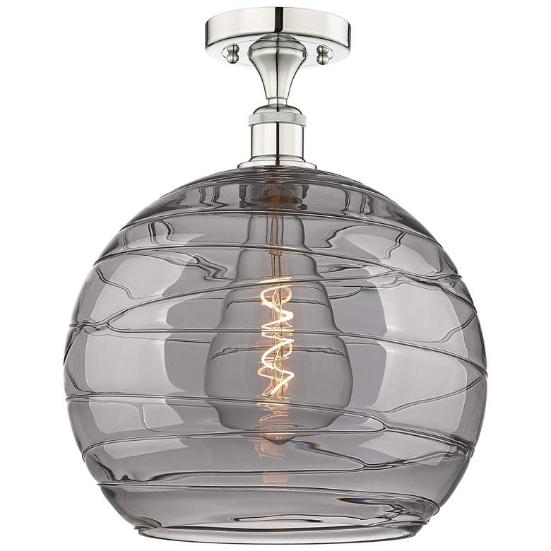 Image 1 Edison Athens 13.75"W Polished Nickel Semi-Flush Mount w/ Smoke Swirl