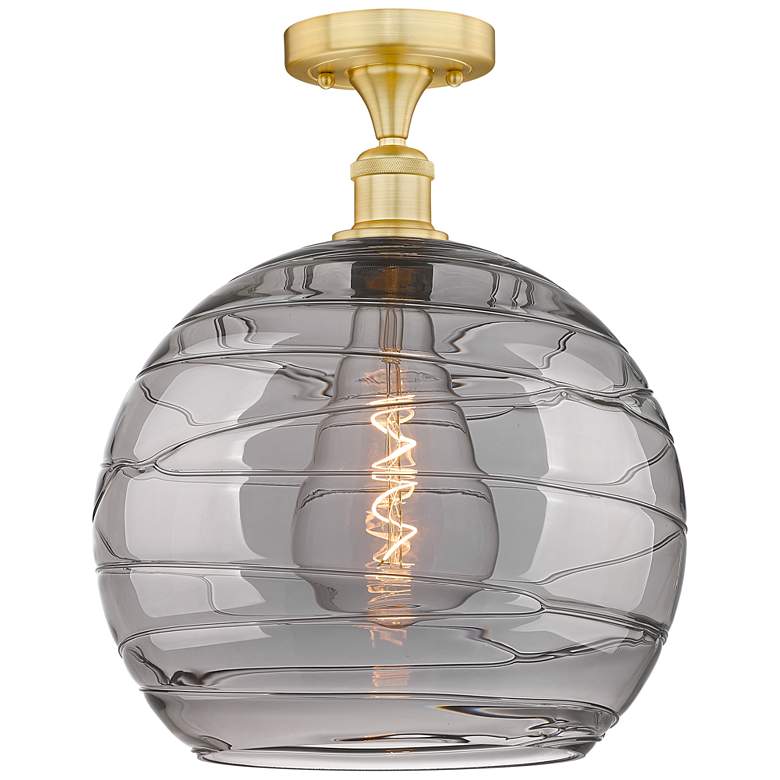 Image 1 Edison Athens 13.75"W Satin Gold Semi-Flush Mount w/ Smoke Swirl Shade