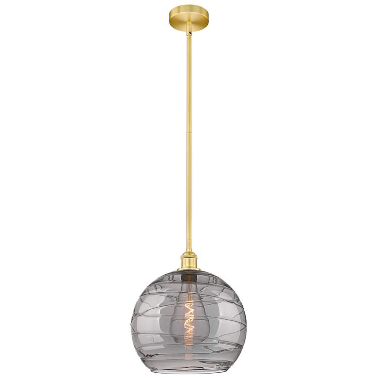 Image 1 Edison Athens 13.75"W Satin Gold Stemmed Pendant w/ Smoke Swirl Shade