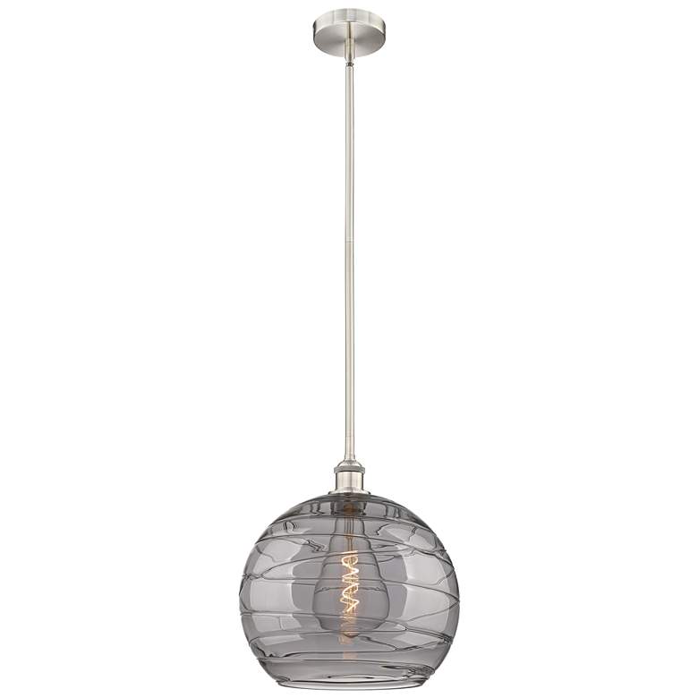 Image 1 Edison Athens 13.75"W Satin Nickel Stemmed Pendant w/ Smoke Swirl Shad