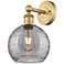 Edison Athens 13"H Round Plate Brushed Brass Sconce w/ Smoke Swirl Sha