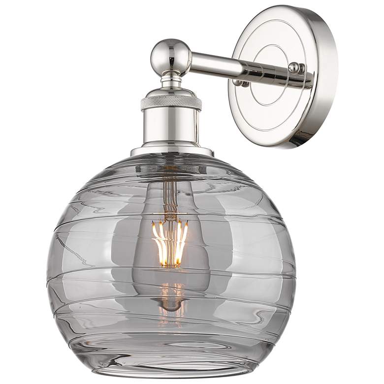 Image 1 Edison Athens 13"H Round Plate Polish Nickel Sconce w/ Smoke Swirl Sha
