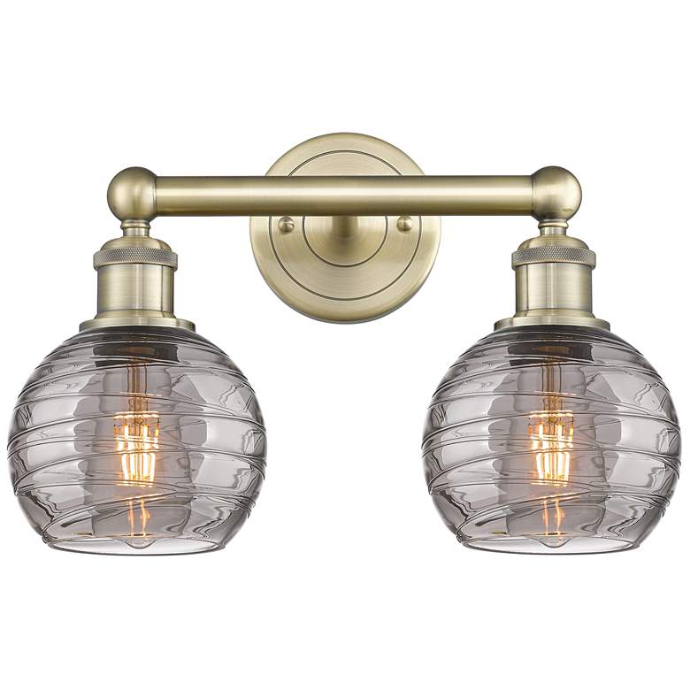 Image 1 Edison Athens 14.88"W 2 Light Antique Brass Bath Light w/ Smoke Swirl