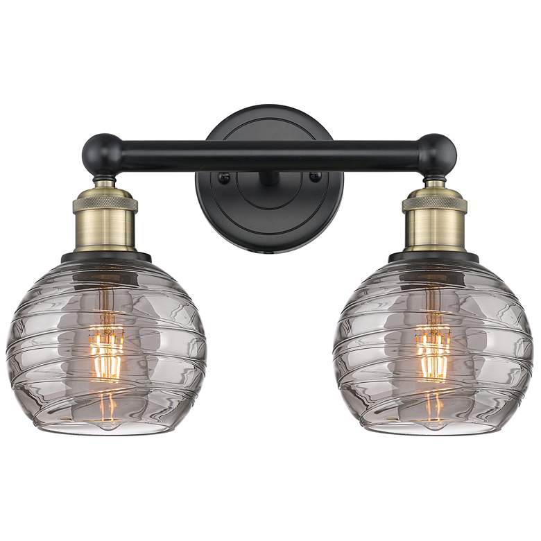 Image 1 Edison Athens 14.88"W 2 Light Black Brass Bath Light w/ Smoke Swirl Sh