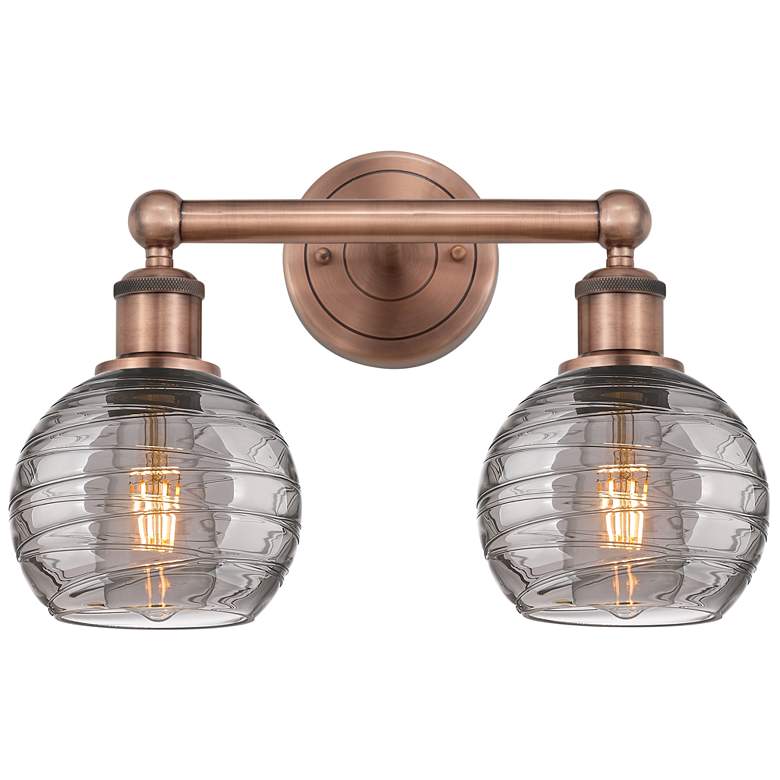 Image 1 Edison Athens 14.88"W 2 Light Copper Bath Light w/ Smoke Swirl Shade