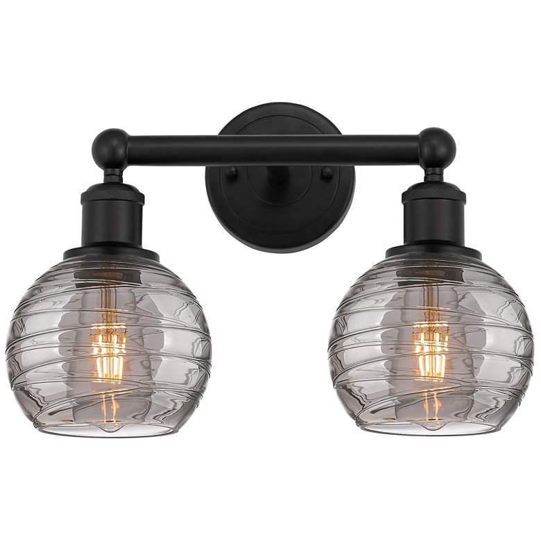 Image 1 Edison Athens 14.88"W 2 Light Matte Black Bath Light w/ Smoke Swirl Sh