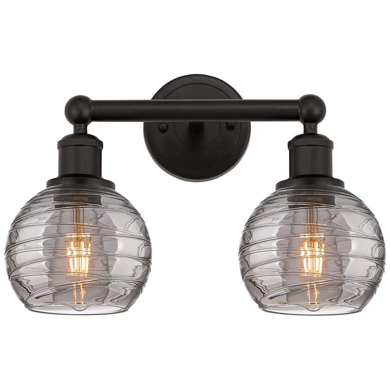 Image 1 Edison Athens 14.88"W 2 Light Oiled Bronze Bath Light w/ Smoke Swirl S