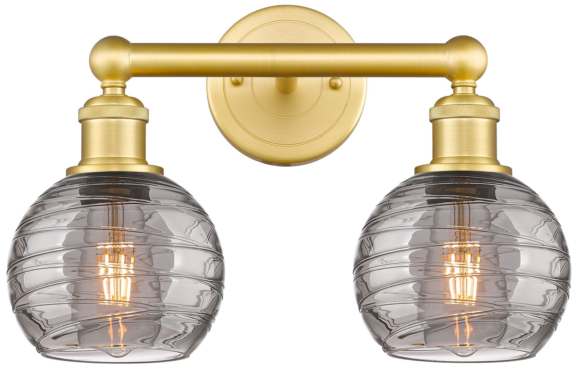 Edison Athens 14.88"W 2 Light Satin Gold Bath Light w/ Smoke Swirl Sha