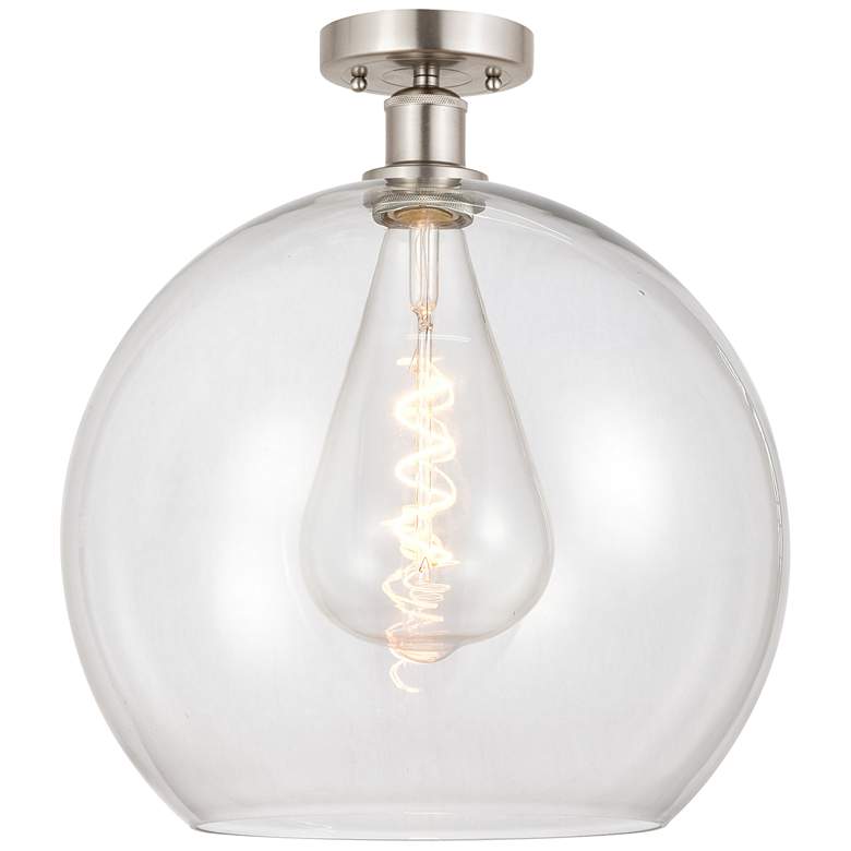 Image 1 Edison Athens 14" Semi-Flush Mount - Brushed Satin Nickel - Clear Sha