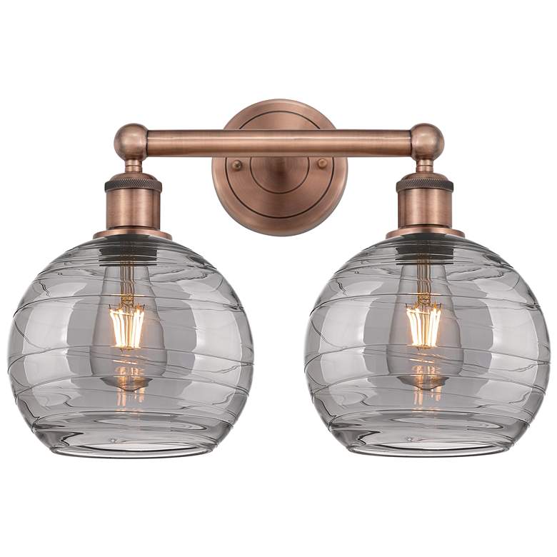 Image 1 Edison Athens 17"W 2 Light Antique Copper Bath Light w/ Smoke Swirl Sh