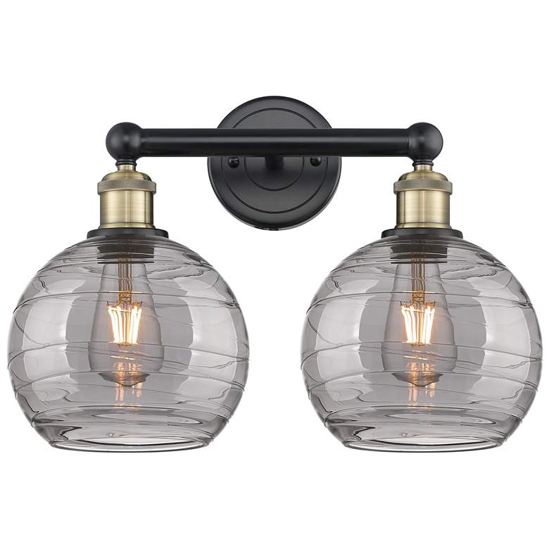 Image 1 Edison Athens 17"W 2 Light Black Brass Bath Light w/ Smoke Swirl Shade
