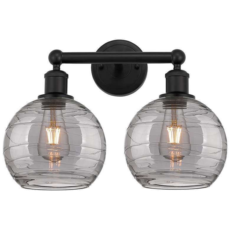 Image 1 Edison Athens 17"W 2 Light Matte Black Bath Light w/ Smoke Swirl Shade