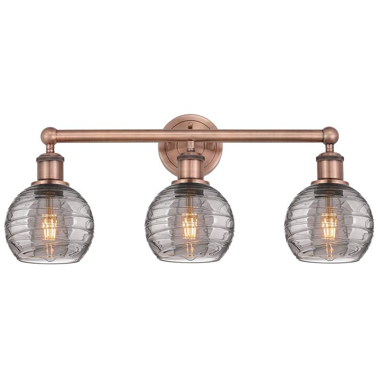 Image 1 Edison Athens 23.88"W 3 Light Copper Bath Light w/ Smoke Swirl Shade