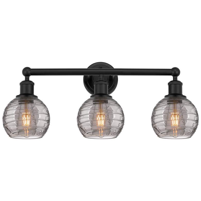 Image 1 Edison Athens 23.88"W 3 Light Matte Black Bath Light w/ Smoke Swirl Sh