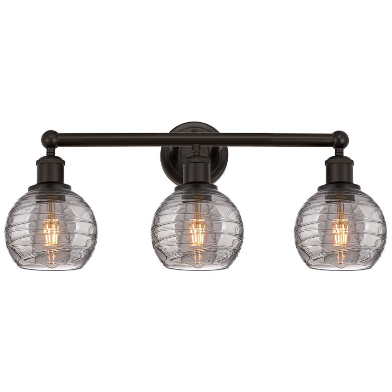 Image 1 Edison Athens 23.88"W 3 Light Oiled Bronze Bath Light w/ Smoke Swirl S