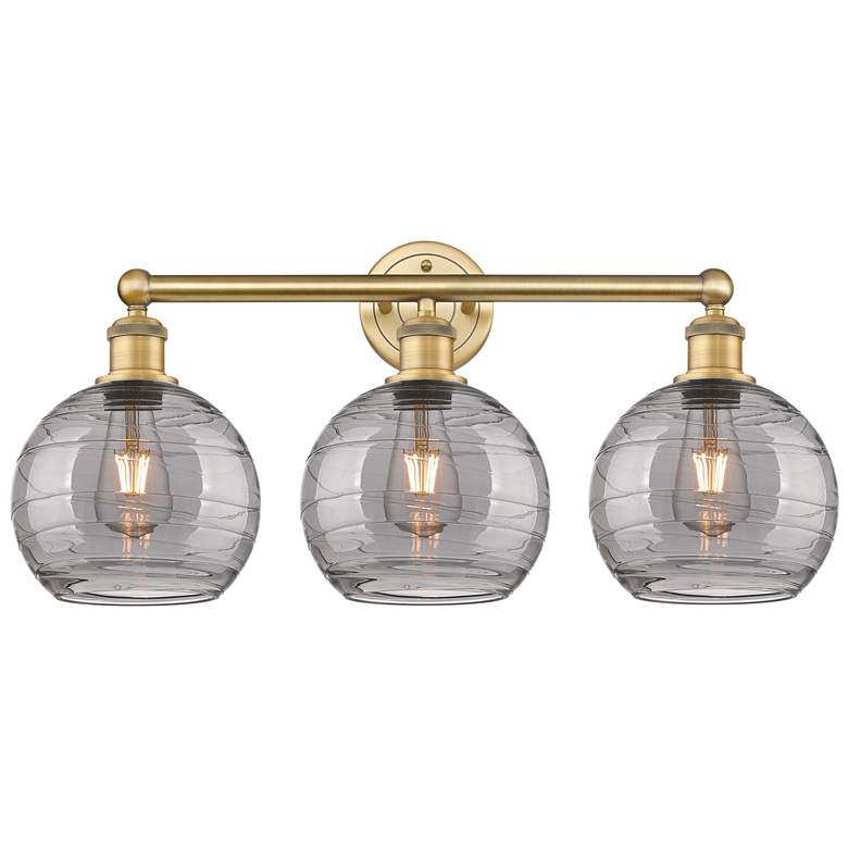 Image 1 Edison Athens 26"W 3 Light Brushed Brass Bath Light w/ Smoke Swirl Sha