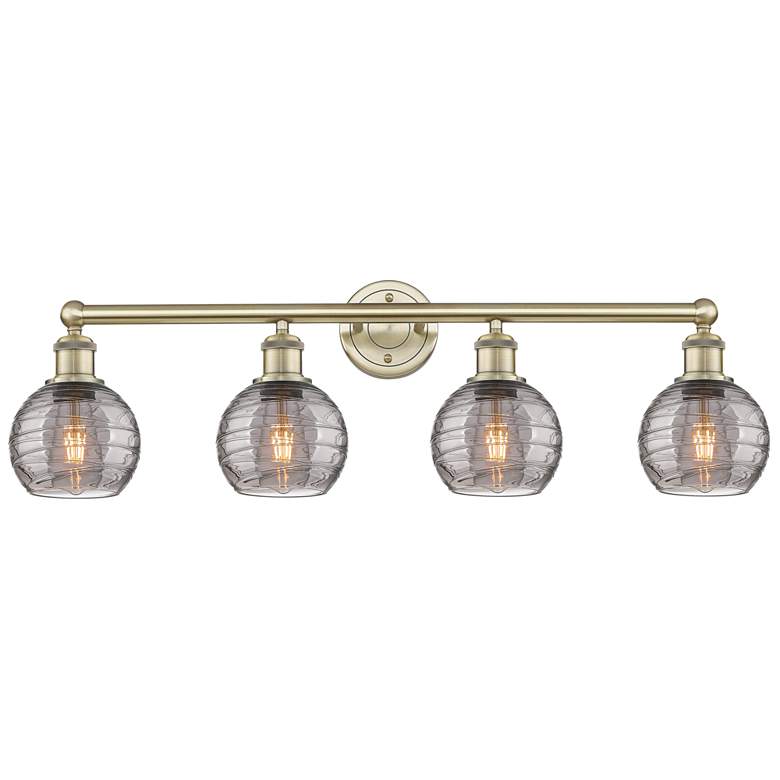 Image 1 Edison Athens 32.88"W 4-Light Antique Brass Bath Light w/ Smoke Swirl
