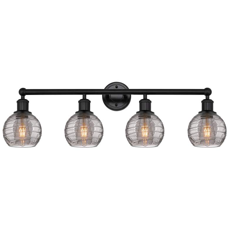 Image 1 Edison Athens 32.88"W 4-Light Black Bath Vanity Light w/ Smoke Swirl S