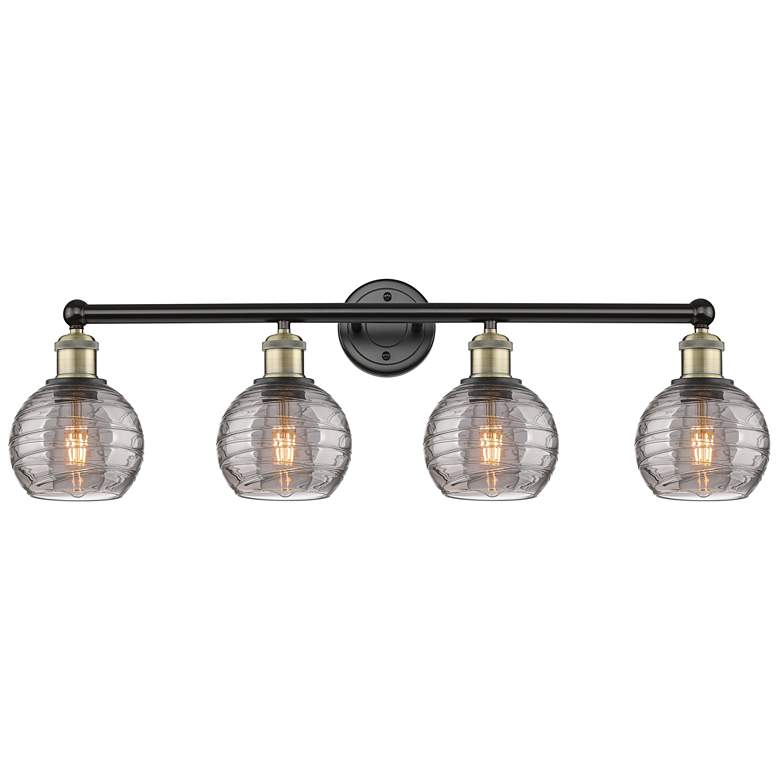 Image 1 Edison Athens 32.88"W 4-Light Black Brass Bath Light w/ Smoke Swirl Sh