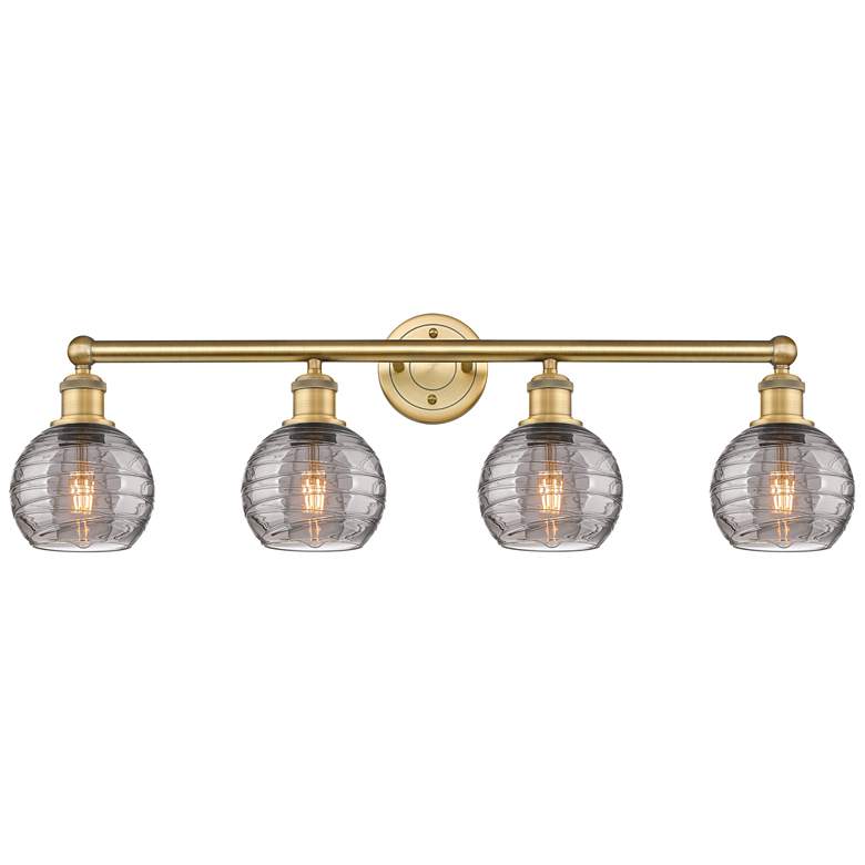 Image 1 Edison Athens 32.88"W 4-Light Brushed Brass Bath Light w/ Smoke Swirl
