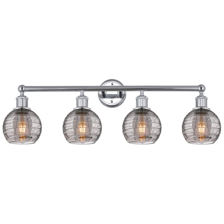 Image 1 Edison Athens 32.88"W 4-Light Chrome Bath Vanity Light w/ Smoke Swirl