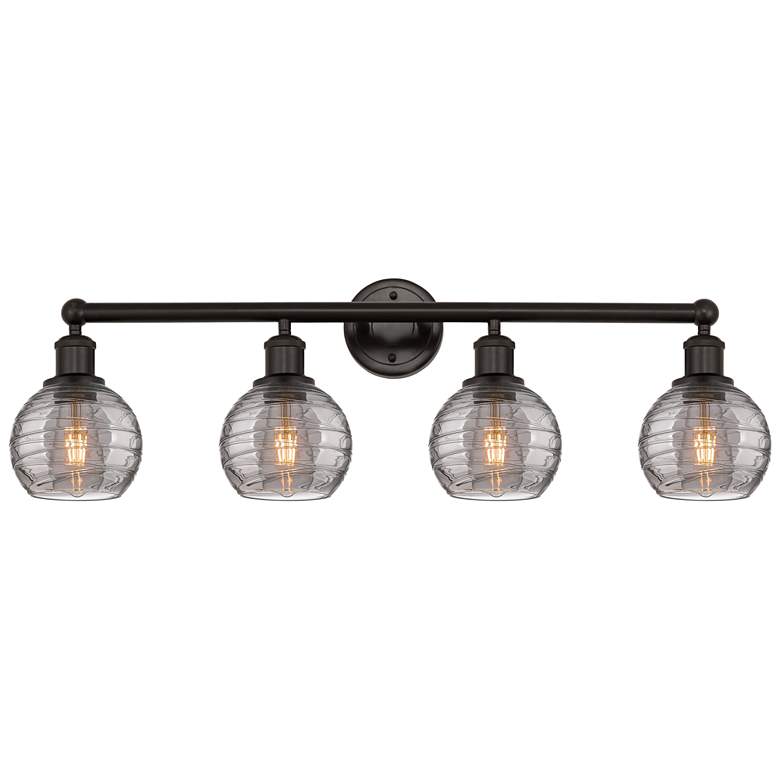 Image 1 Edison Athens 32.88"W 4-Light Oiled Bronze Bath Light w/ Smoke Swirl S