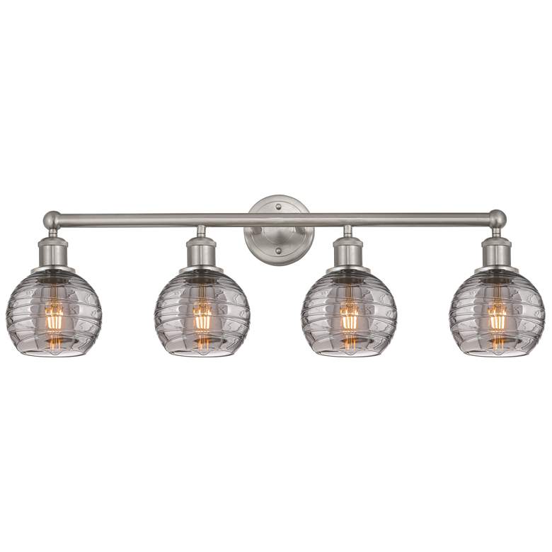 Image 1 Edison Athens 32.88"W 4-Light Satin Nickel Bath Light w/ Smoke Swirl S