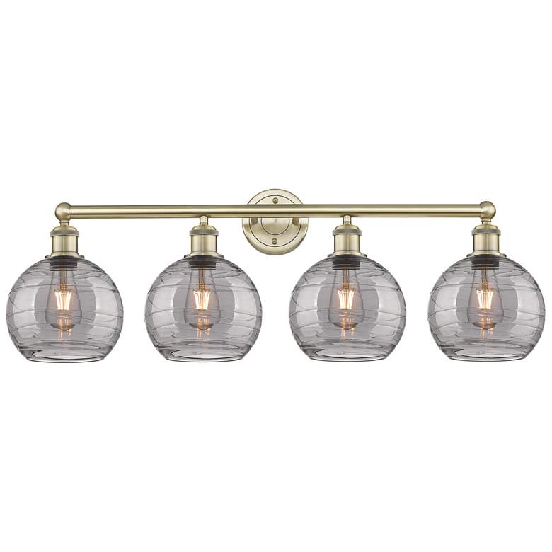 Image 1 Edison Athens 35"W 4-Light Antique Brass Bath Light w/ Smoke Swirl Sha