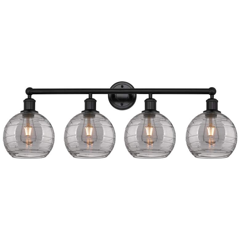 Image 1 Edison Athens 35"W 4-Light Black Bath Vanity Light w/ Smoke Swirl Shad