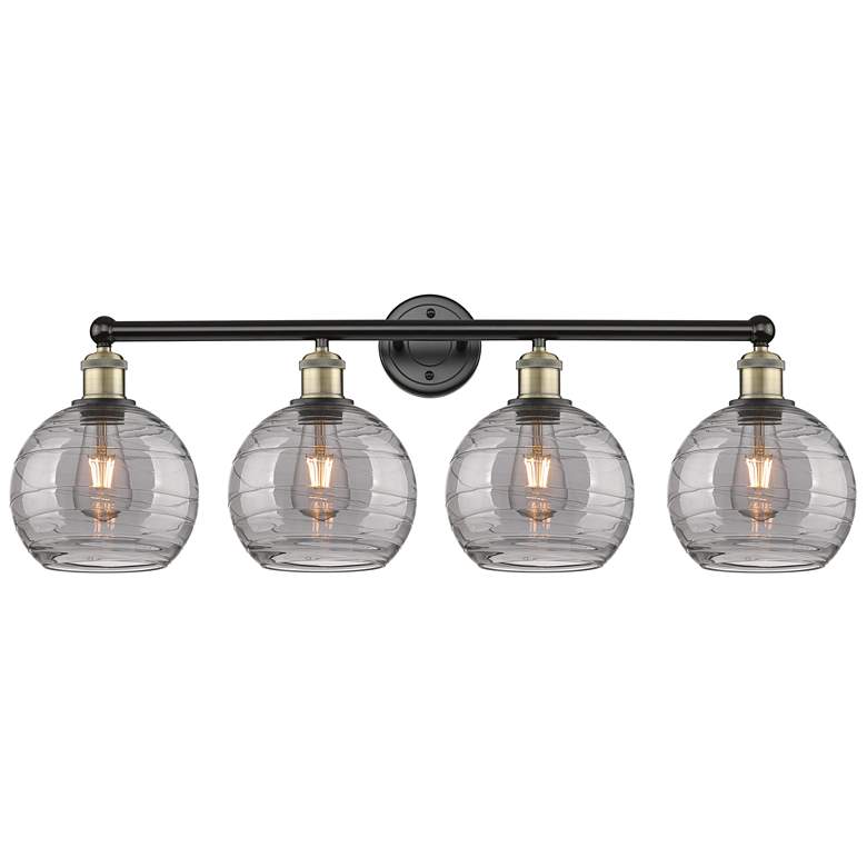 Image 1 Edison Athens 35"W 4-Light Black Brass Bath Light w/ Smoke Swirl Shade