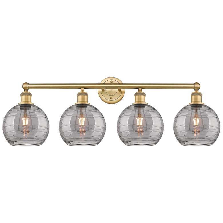 Image 1 Edison Athens 35"W 4-Light Brushed Brass Bath Light w/ Smoke Swirl Sha