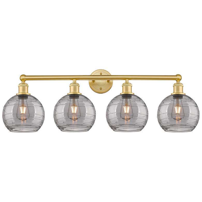 Image 1 Edison Athens 35"W 4-Light Gold Bath Vanity Light w/ Smoke Swirl Shade