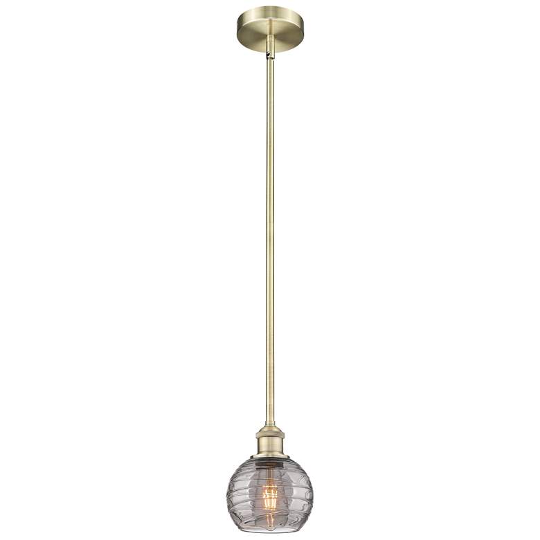 Image 1 Edison Athens 5.88"W Antique Brass Stem Mini Pendant w/ Smoke Swirl Sh