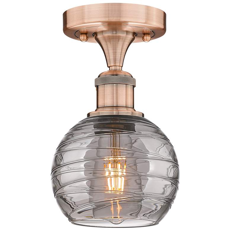 Image 1 Edison Athens 5.88"W Antique Copper Semi-Flush Mount w/ Smoke Swirl Sh