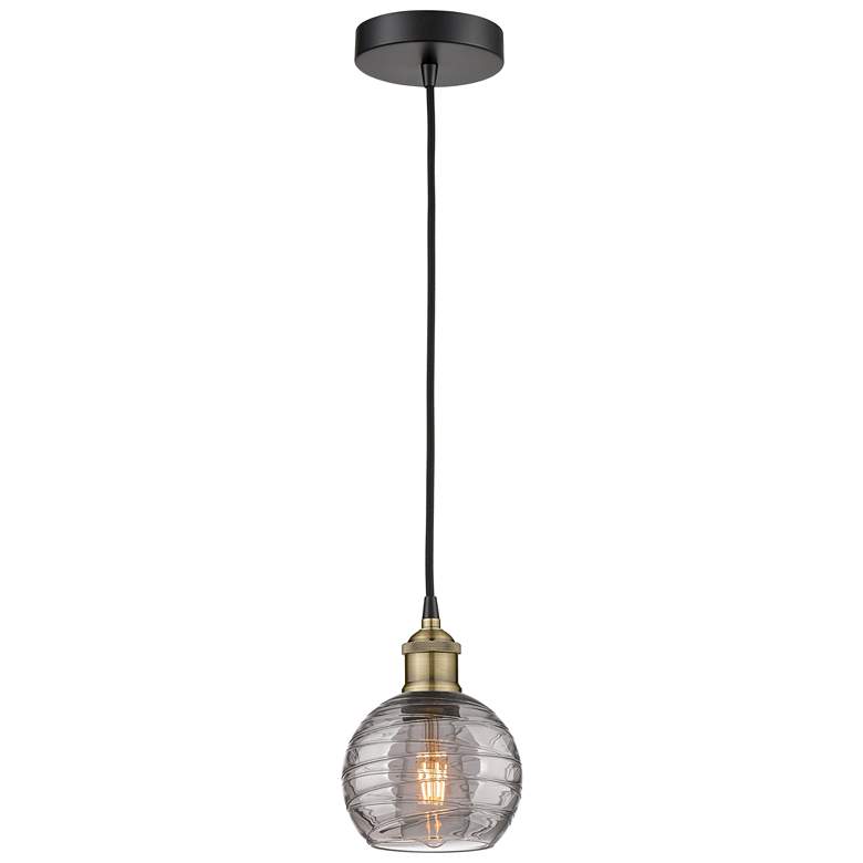 Image 1 Edison Athens 5.88"W Black Brass Corded Mini Pendant w/ Smoke Swirl Sh