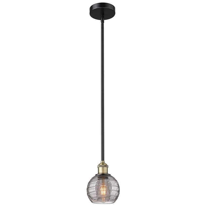 Image 1 Edison Athens 5.88"W Black Brass Stemmed Mini Pendant w/ Smoke Swirl S