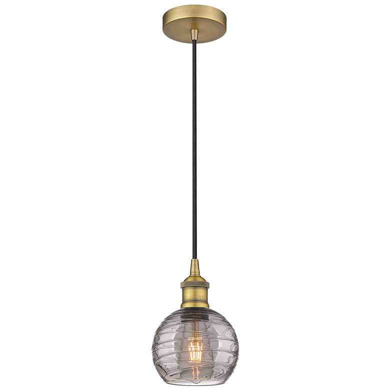Image 1 Edison Athens 5.88"W Brushed Brass Corded Mini Pendant w/ Smoke Swirl
