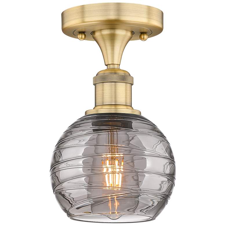 Image 1 Edison Athens 5.88"W Brushed Brass Semi-Flush Mount w/ Smoke Swirl Sha