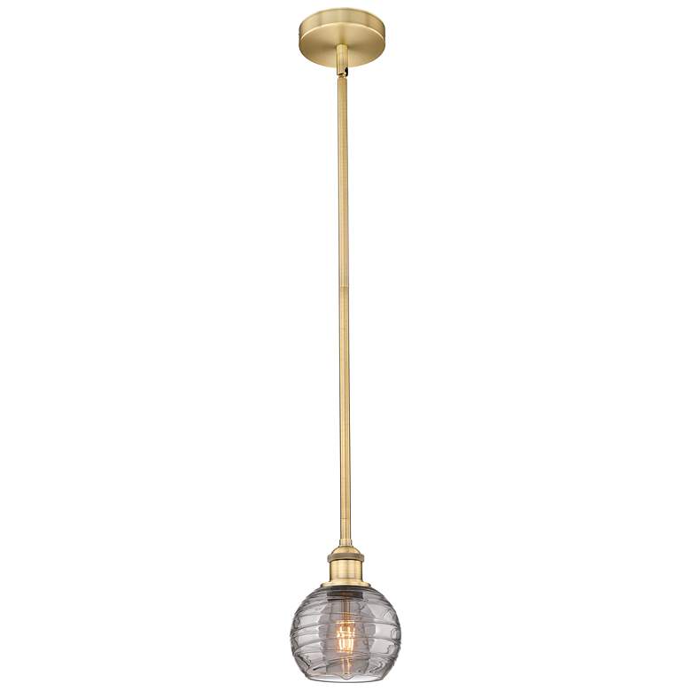 Image 1 Edison Athens 5.88"W Brushed Brass Stem Mini Pendant w/ Smoke Swirl Sh