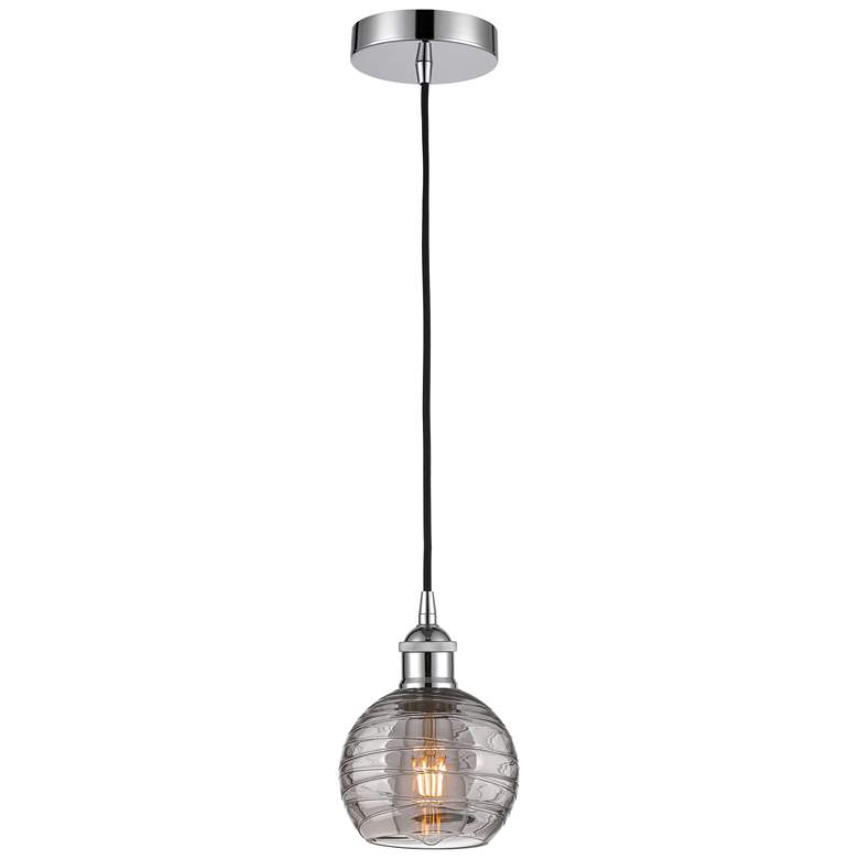 Image 1 Edison Athens 5.88"W Chrome Corded Mini Pendant w/ Smoke Swirl Shade