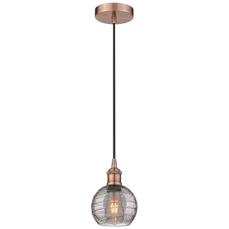Image 1 Edison Athens 5.88"W Copper Corded Mini Pendant w/ Smoke Swirl Shade