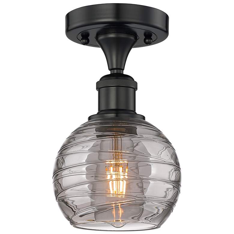 Image 1 Edison Athens 5.88"W Matte Black Semi-Flush Mount w/ Smoke Swirl Shade