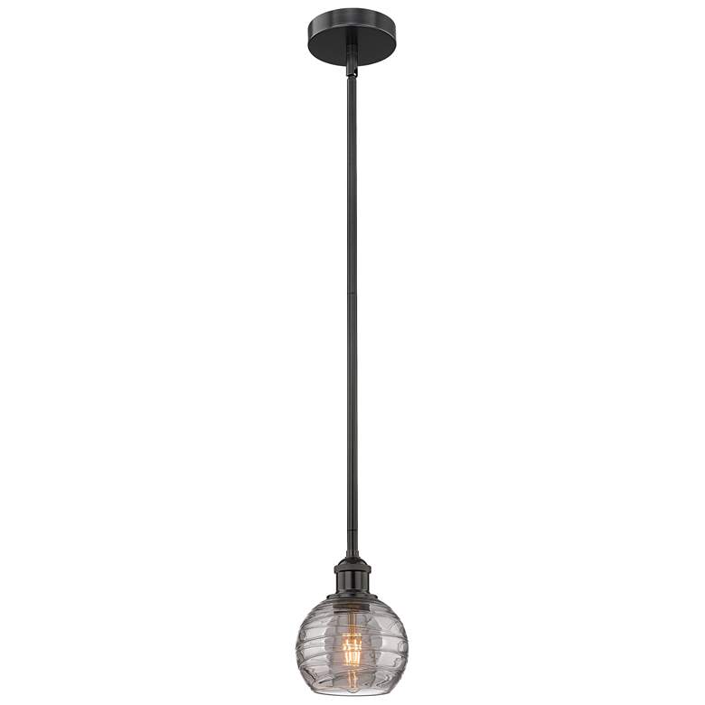 Image 1 Edison Athens 5.88"W Matte Black Stemmed Mini Pendant w/ Smoke Swirl S