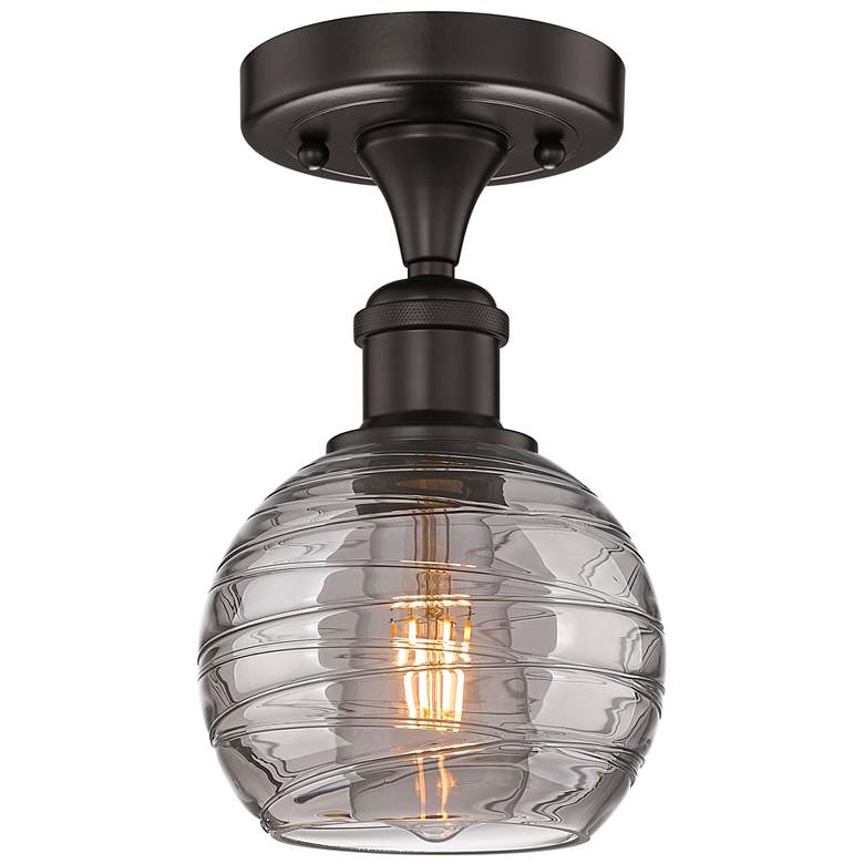 Image 1 Edison Athens 5.88"W Oiled Bronze Semi-Flush Mount w/ Smoke Swirl Shad