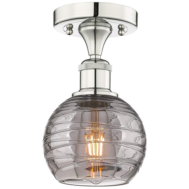 Image 1 Edison Athens 5.88"W Polished Nickel Semi-Flush Mount w/ Smoke Swirl S