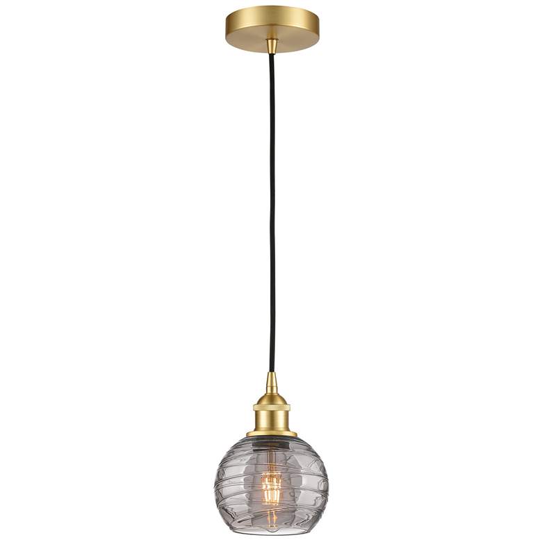 Image 1 Edison Athens 5.88"W Satin Gold Corded Mini Pendant w/ Smoke Swirl Sha