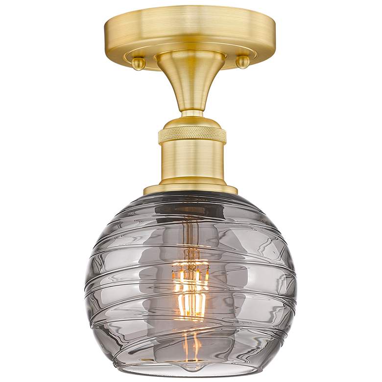 Image 1 Edison Athens 5.88"W Satin Gold Semi-Flush Mount w/ Smoke Swirl Shade
