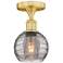 Edison Athens 5.88"W Satin Gold Semi-Flush Mount w/ Smoke Swirl Shade